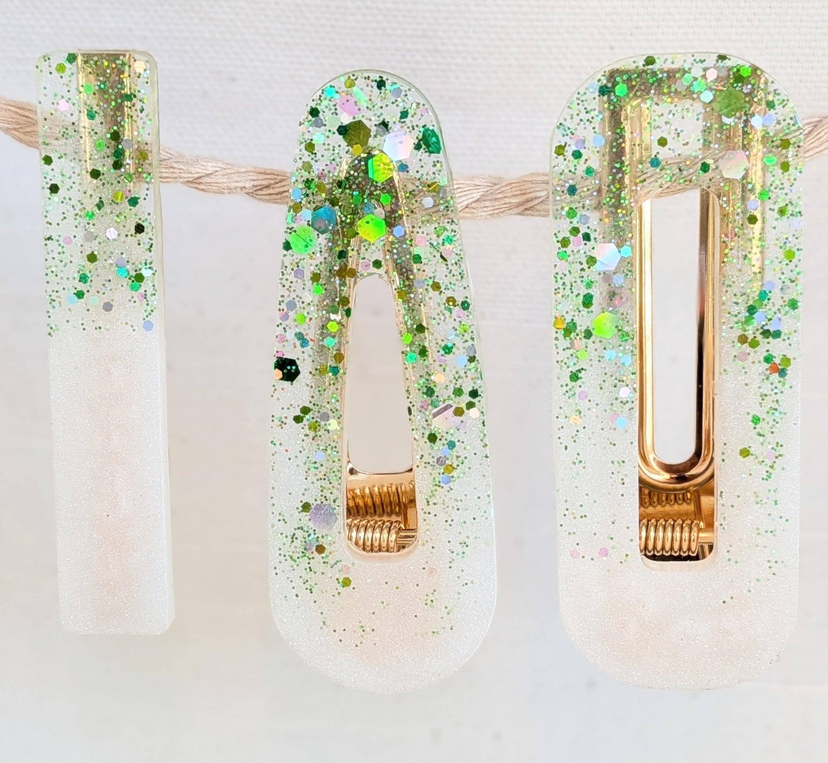 Lot de 3 barrettes résine – Rosée d'Émeraude