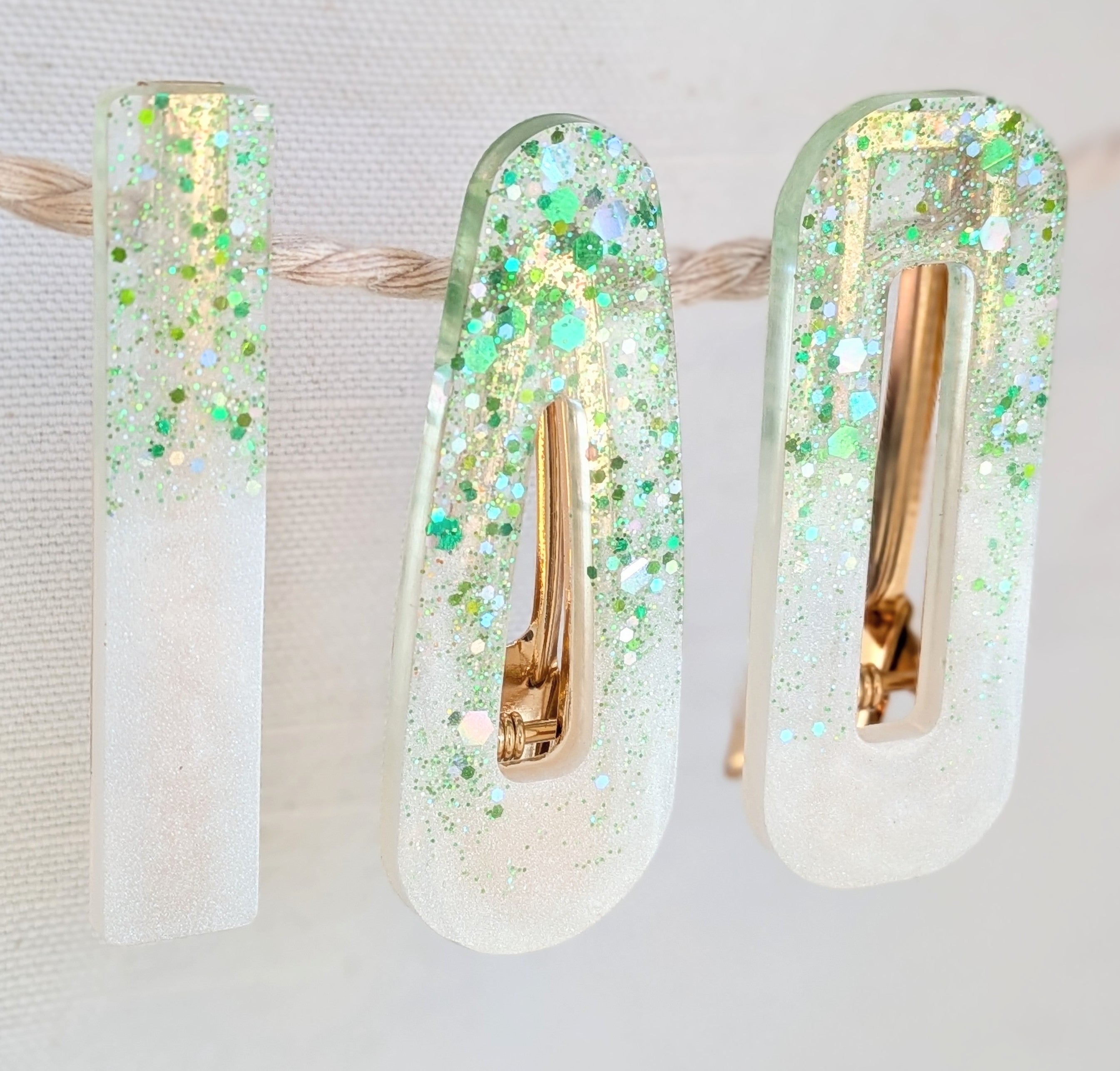 Lot de 3 barrettes résine – Rosée d'Émeraude