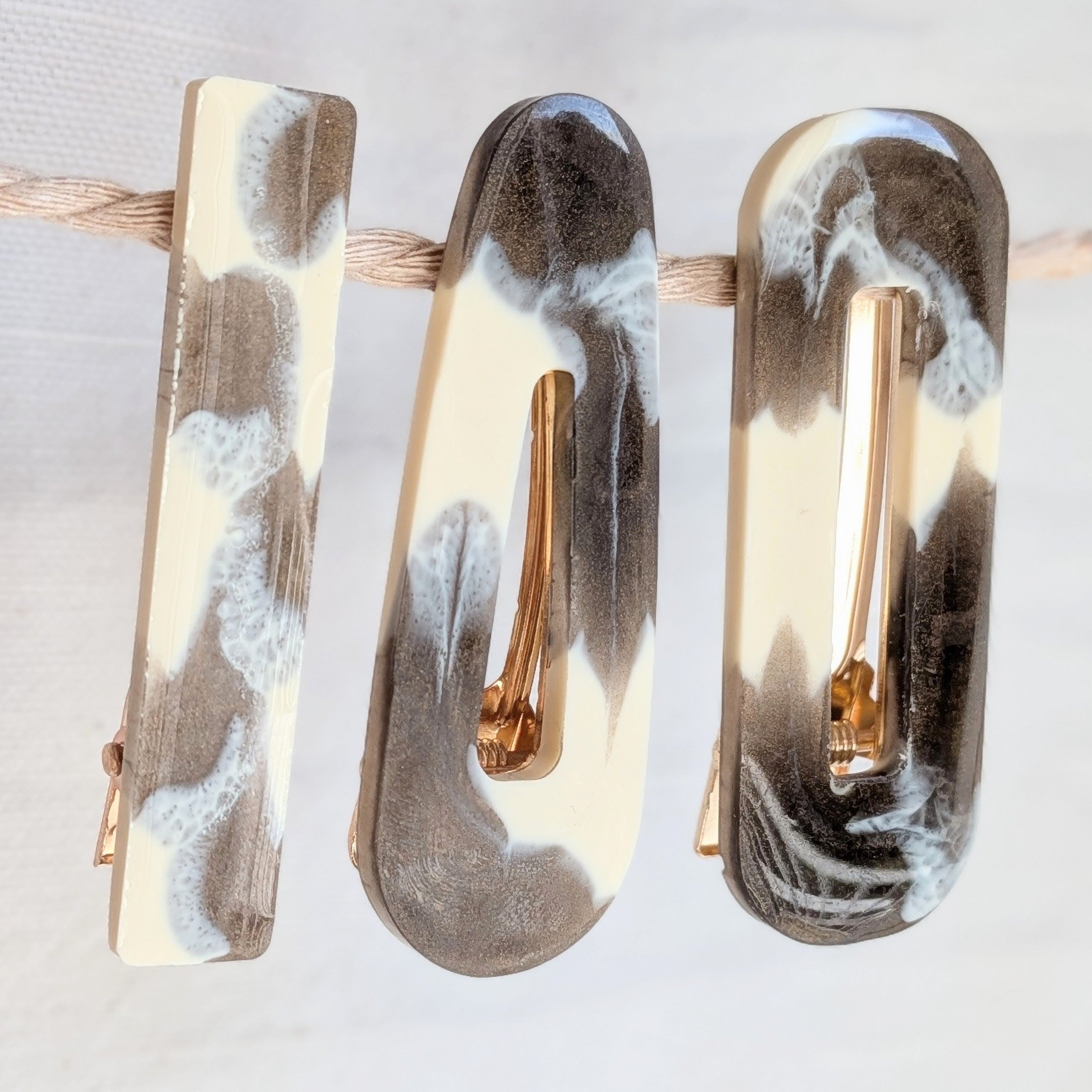 Lot de 3 barrettes résine – Coloris Marbre Caramel