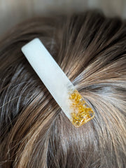 Barrette rectangle résine – Coloris Ivoire & Or