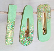 Lot de 3 barrettes résine – Coloris Menthe Pailletée