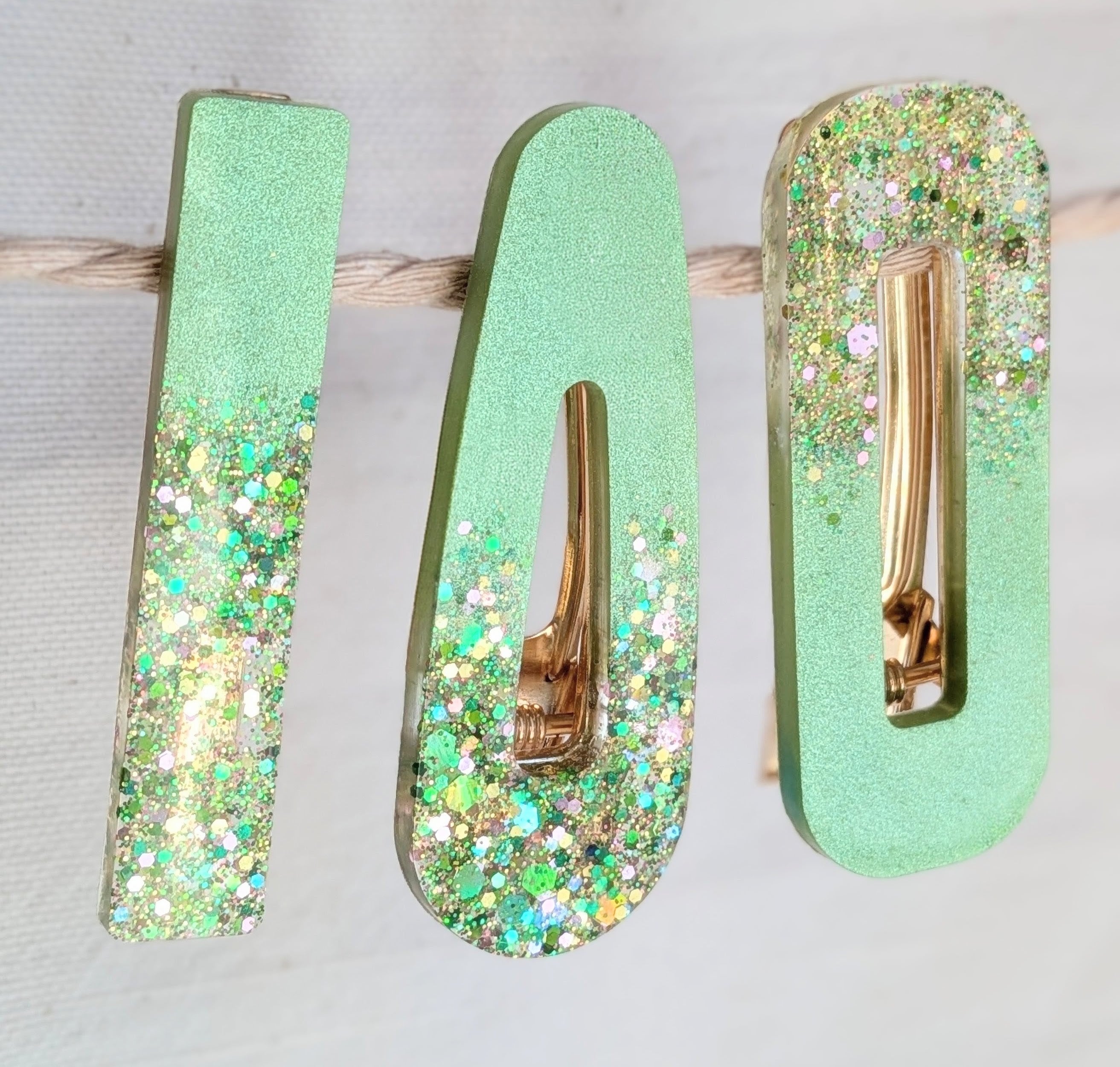 Lot de 3 barrettes résine – Coloris Menthe Pailletée