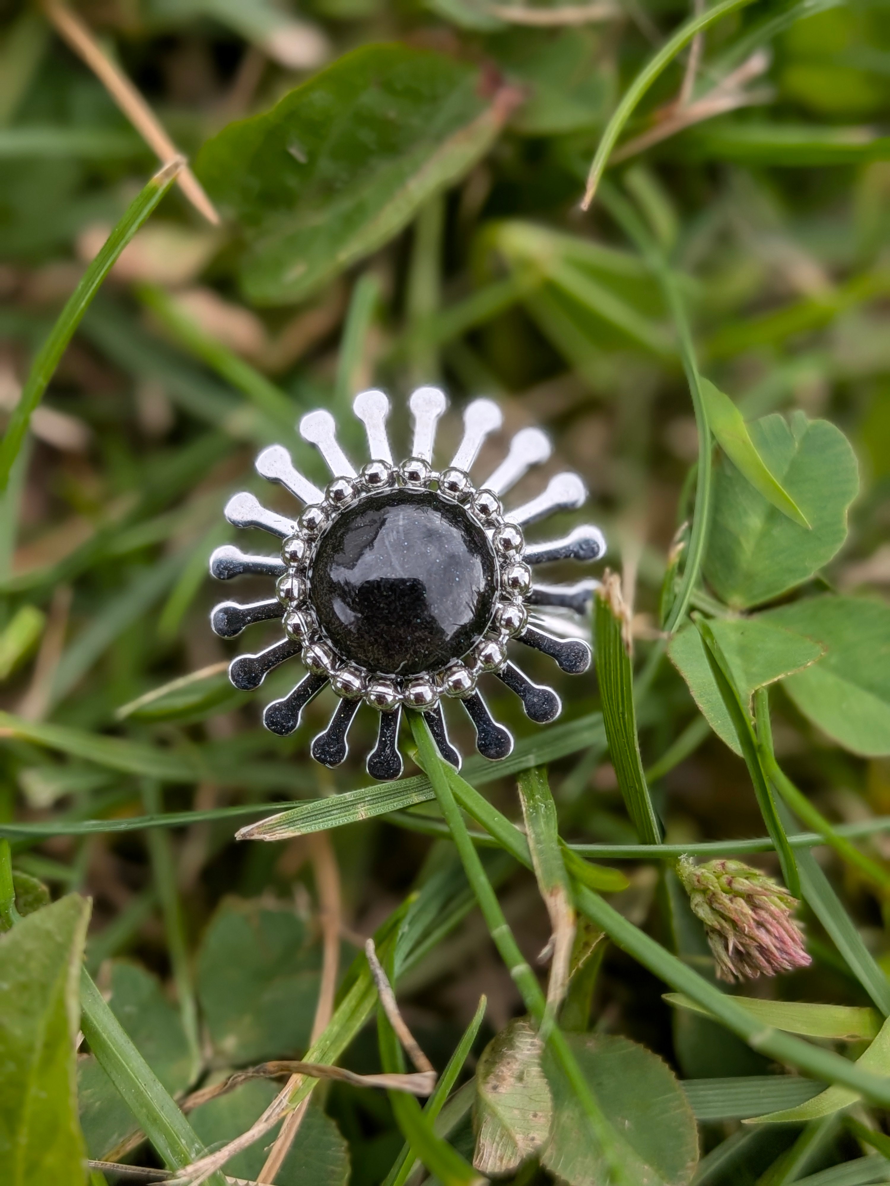 Bague Soleil Noire Argentée