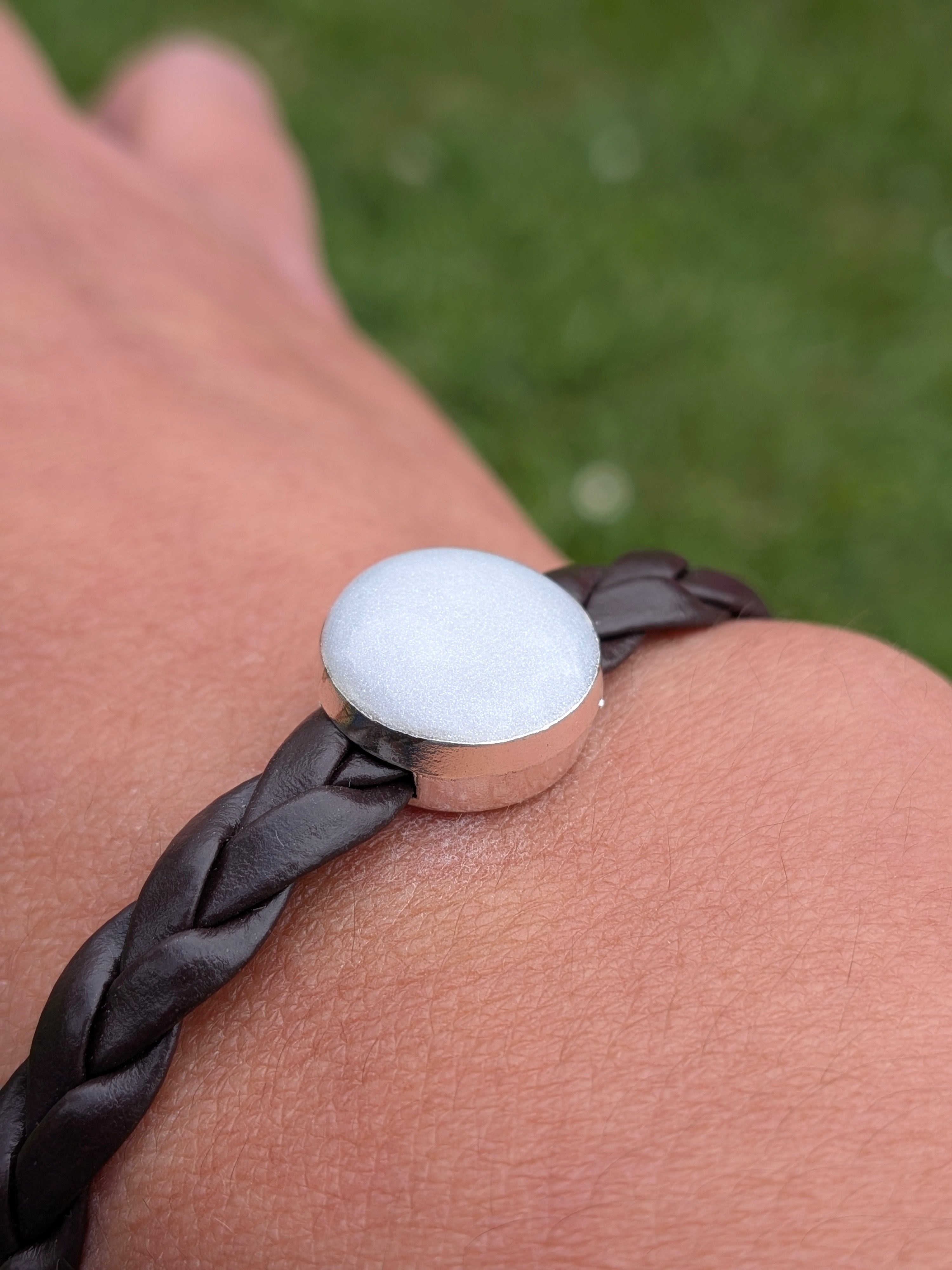 Bracelet Cuir Marron / Blanc Nacré