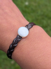Bracelet Cuir Marron / Blanc Nacré