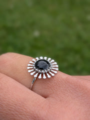 Bague Soleil Noire Argentée
